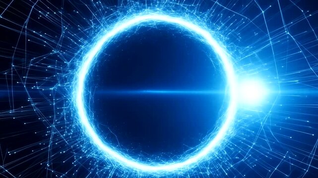 Abstract glowing blue circle with dynamic lines and light effects