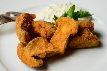 Deep Fried Porcini Cep or Penny Bun Mushrooms, Breaded, with Tartare Sauce