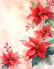 Ein stimmungsvolles Aquarell-Wallpaper mit roten Weihnachtssternen (Poinsettien)