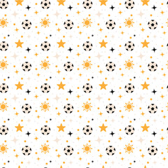 Soccer ball sun and stars seamless pattern for kids sport wallpapers and playful textiles