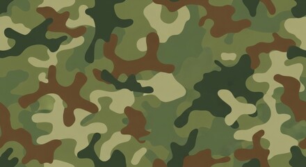 Fototapeta premium Abstract camouflage pattern featuring shades of green and brown, suitable for military or outdoor designs