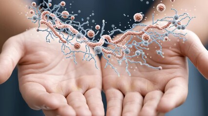 Hands holding 3D neuron model with axon dendrites representing brain science neural connection and microbiome concept showing gut - Powered by Adobe