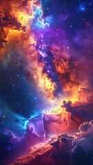 Obraz premium Cosmic Nebula with Vibrant Hues of Purple Orange and Blue