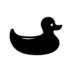 Simple black silhouette of a rubber duck bath toy for children's playtime and bathtime fun