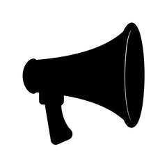 Bold black silhouette of a megaphone announcing important news and ideas symbolizing communication and public address