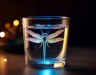 illuminated dragonfly in a glass