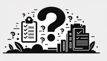 checklist and question mark silhouette isolated on white background