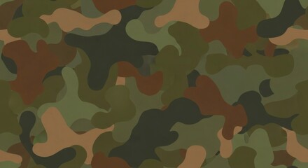 Fototapeta premium Abstract camouflage pattern featuring green, brown, and black shapes blending seamlessly together