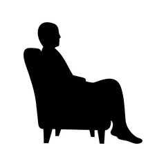 Silhouette of person relaxing in armchair, isolated on a white background