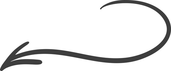 Hand-drawn arrow. Curved sketch and doodle of pointers. Thin scribble. Simple element