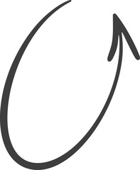 Hand-drawn arrow. Curved sketch and doodle of pointers. Thin circle scribble. Simple circular element
