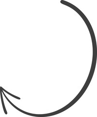 Hand-drawn arrow. Curved sketch and doodle of pointers. Thin circle scribble. Simple circular element