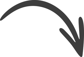 Hand-drawn arrow. Curved sketch and doodle of pointers. Thin circle scribble. Simple element