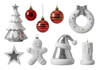 Christmas Decor Collection with Ornaments, Wreath, Candle, and Santa Hat