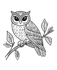 Obraz premium Detailed feathers are visible on the black and white silhouette of an owl sitting on a tree branch