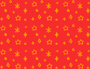 赤いの手描きのキラキラ星背景。ゆるかわのベクターのシームレスパターン。Hand-drawn star wallpaper. Pen drawing seamless pattern background.