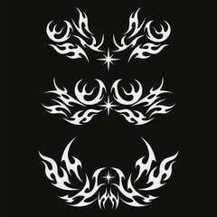 Abstract neo tribal element. Set of neo tribal shape. Aesthetic y2k cyber gothic style. Vector illustration.