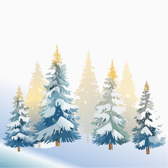Obraz premium Sanfte Aquarell-Tannenbäume, die leicht mit Schnee bedeckt sind