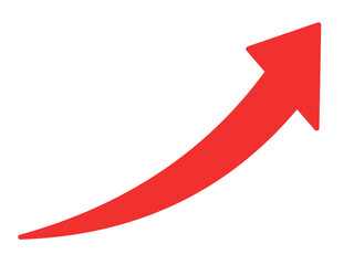 上昇する赤いカーブした矢印のイラスト