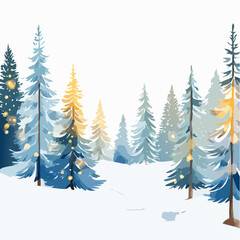Obraz premium Sanfte Aquarell-Tannenbäume, die leicht mit Schnee bedeckt sind