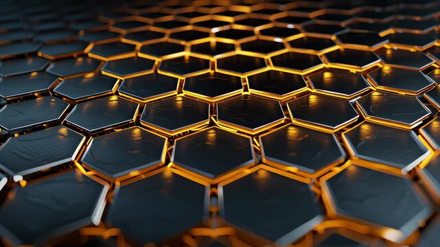 Intricate Metallic Honeycomb Structure with Glowing Accents in a Futuristic Design