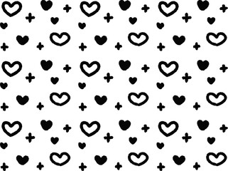 手描きのハート背景。ゆるかわのベクターのシームレスパターン。Hand-drawn heart wallpaper. Pen drawing seamless pattern background.
