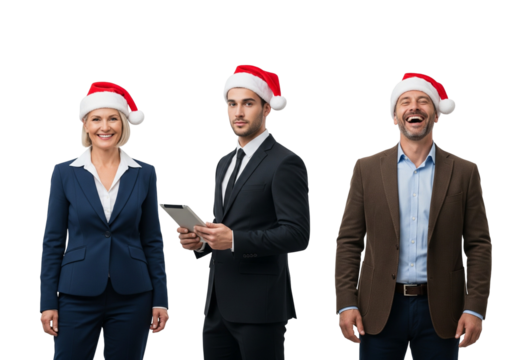 Business Professionals in Santa Hats