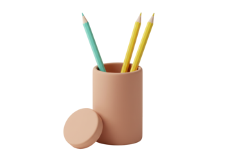 Isolated pastel cup with pencils standing out in soft light, school supplies and office items
