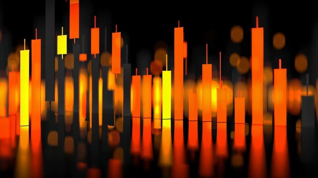 3d render of a candlestick chart on a black back