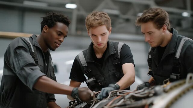 Technicians removing engine cowling panels to inspect internal components, illustrating detailed maintenance, mechanical skill, and the crucial role of thorough inspections in flight safety.