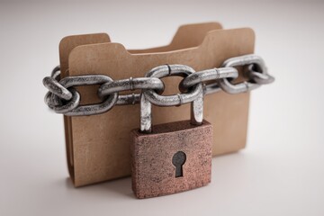 Visual representation of digital security concepts with a locked folder secured by an iron chain and padlock illustrating the significance of data protection and information security in modern