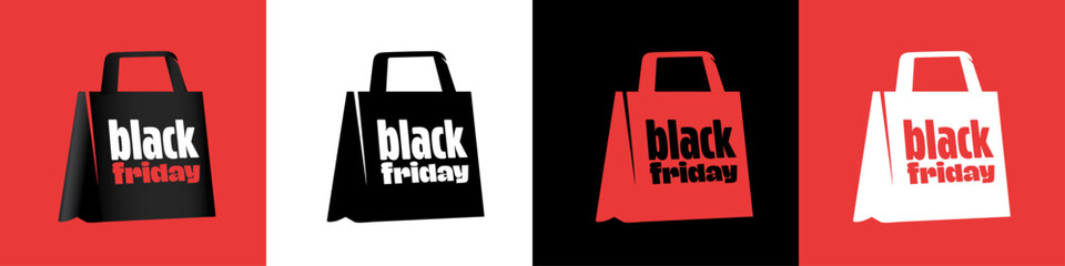 Black Friday Sale Shopping Bag Clipart Element Icon Set