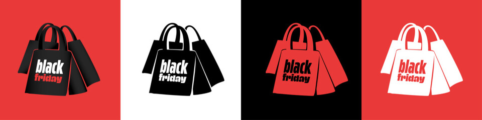 Black Friday Sale Shopping Bags Clipart Element Icon Set