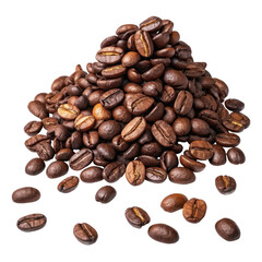 Naklejka premium Pile of roasted coffee beans isolated on transparent background