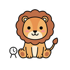 Friendly lion cartoon with clock mascot
