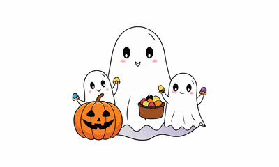 Cute Ghosts with Pumpkins