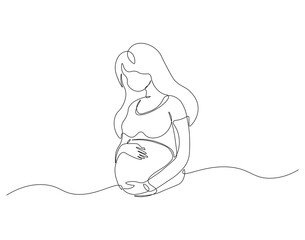 Pregnant mother continuous line. Continuous one line drawing of pregnant mother. Baby concept. Single line drawing