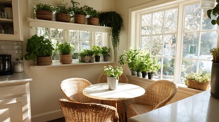 modern dining room with  plants,window, lights and thebeautiful luxury floor