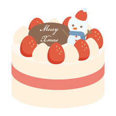 雪だるまが上に乗った可愛いクリスマスケーキのシンプルなイラスト