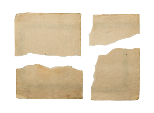Set of Aged Torn Paper Fragments Isolated