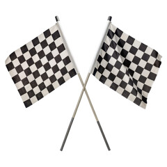 Fototapeta premium Two checkered racing flags crossed isolated on transparent background