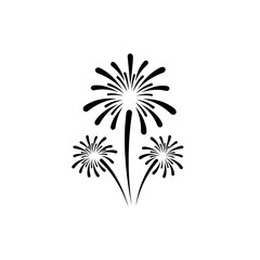 Stylized fireworks icon in black for celebration and party design