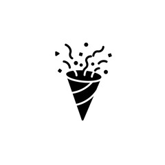 Party popper icon in black for celebration and festive design