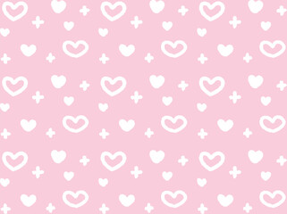 ピンクの手描きのハート背景。ゆるかわのベクターのシームレスパターン。Hand-drawn heart wallpaper. Pen drawing seamless pattern background.