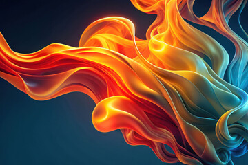 Obraz premium This dynamic and abstract composition showcases flowing forms in vibrant colors ranging from orange to blue, creating a sense of the energy and movement of fire