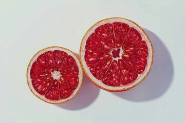 Two Halves of a Juicy Grapefruit on a White Background.
