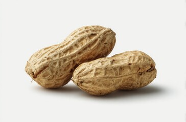 Two peanuts in their shells on a white background.