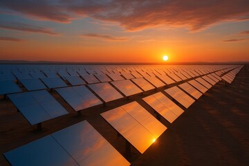 Desert Solar Mirrors Reflecting Sunset