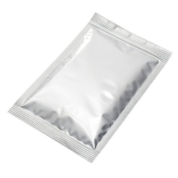 Blank silver foil sachet isolated on transparent background