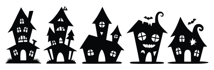 Halloween Houses: Silhouettes of spooky haunted houses create a festive and chilling atmosphere, perfect for Halloween-themed projects.